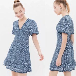 Urban Outfitters Newport Polkadot Blue Lace-up Back Mini Dress